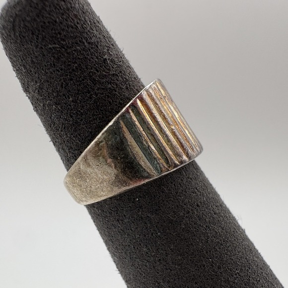 Sterling Silver 925 Ribbed Textured Wide Band Ring Size 4.75 Modernist 3.68g - Picture 2 of 7